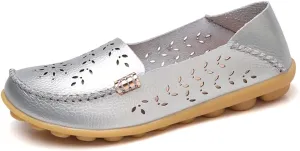 Women's Casual Round Head Moccasin Shoes Comfortable Leather Breathable Loafers Walking Nurse Breathable Driving Fashion Soft Shoes