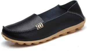 Women's Casual Round Head Moccasin Shoes Comfortable Leather Breathable Loafers Walking Nurse Breathable Driving Fashion Soft Shoes