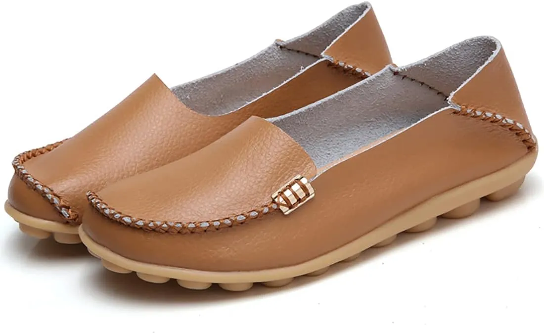 Women's Casual Round Head Moccasin Shoes Comfortable Leather Breathable Loafers Walking Nurse Breathable Driving Fashion Soft Shoes