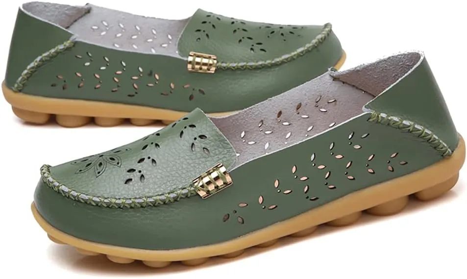 Women's Casual Round Head Moccasin Shoes Comfortable Leather Breathable Loafers Walking Nurse Breathable Driving Fashion Soft Shoes