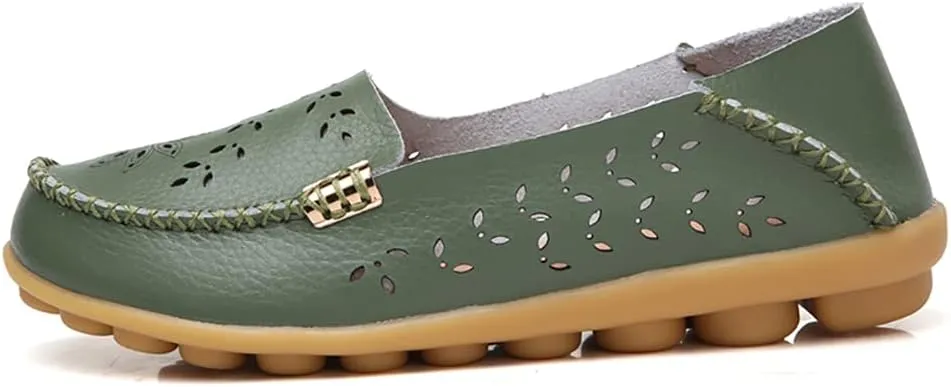Women's Casual Round Head Moccasin Shoes Comfortable Leather Breathable Loafers Walking Nurse Breathable Driving Fashion Soft Shoes