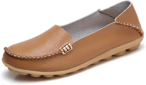 Women's Casual Round Head Moccasin Shoes Comfortable Leather Breathable Loafers Walking Nurse Breathable Driving Fashion Soft Shoes