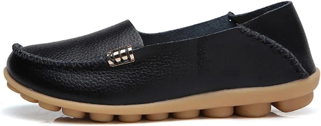 Women's Casual Round Head Moccasin Shoes Comfortable Leather Breathable Loafers Walking Nurse Breathable Driving Fashion Soft Shoes