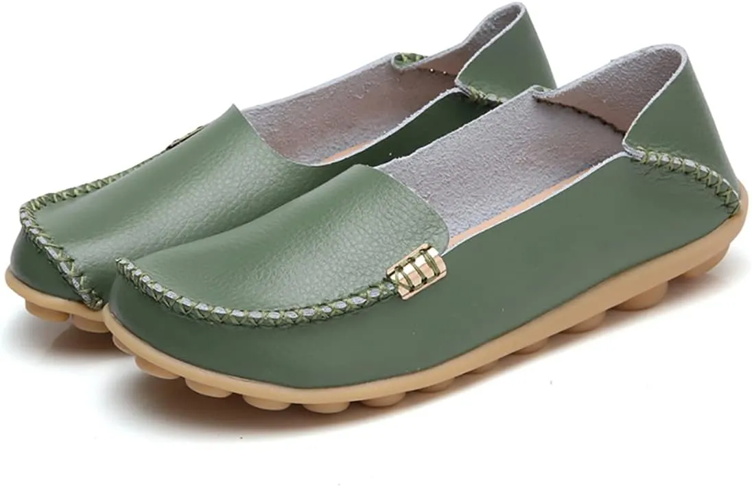 Women's Casual Round Head Moccasin Shoes Comfortable Leather Breathable Loafers Walking Nurse Breathable Driving Fashion Soft Shoes