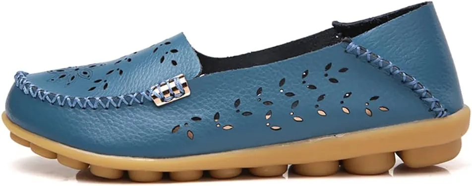 Women's Casual Round Head Moccasin Shoes Comfortable Leather Breathable Loafers Walking Nurse Breathable Driving Fashion Soft Shoes