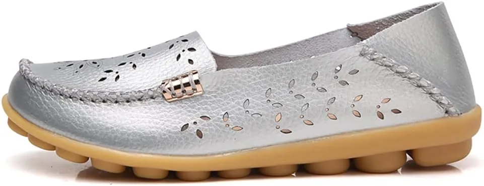 Women's Casual Round Head Moccasin Shoes Comfortable Leather Breathable Loafers Walking Nurse Breathable Driving Fashion Soft Shoes