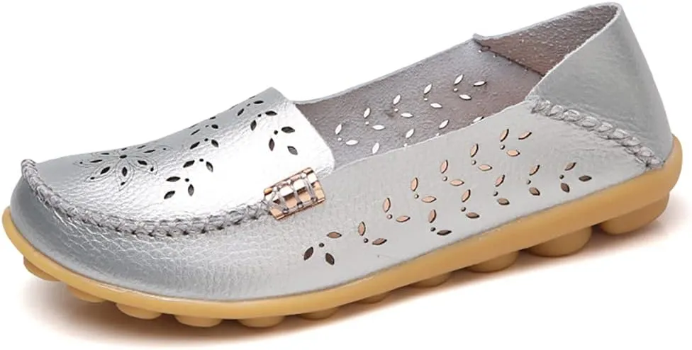 Women's Casual Round Head Moccasin Shoes Comfortable Leather Breathable Loafers Walking Nurse Breathable Driving Fashion Soft Shoes