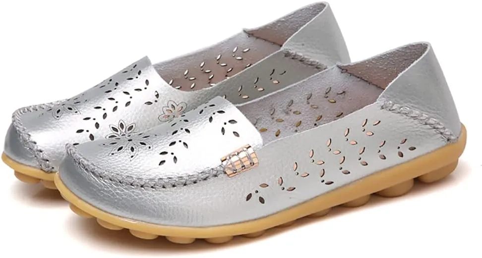 Women's Casual Round Head Moccasin Shoes Comfortable Leather Breathable Loafers Walking Nurse Breathable Driving Fashion Soft Shoes