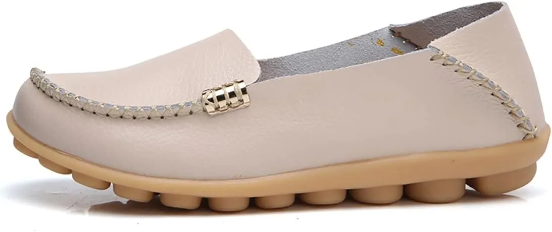Women's Casual Round Head Moccasin Shoes Comfortable Leather Breathable Loafers Walking Nurse Breathable Driving Fashion Soft Shoes