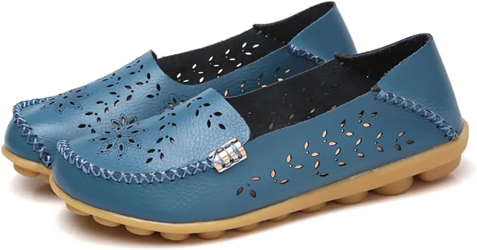 Women's Casual Round Head Moccasin Shoes Comfortable Leather Breathable Loafers Walking Nurse Breathable Driving Fashion Soft Shoes