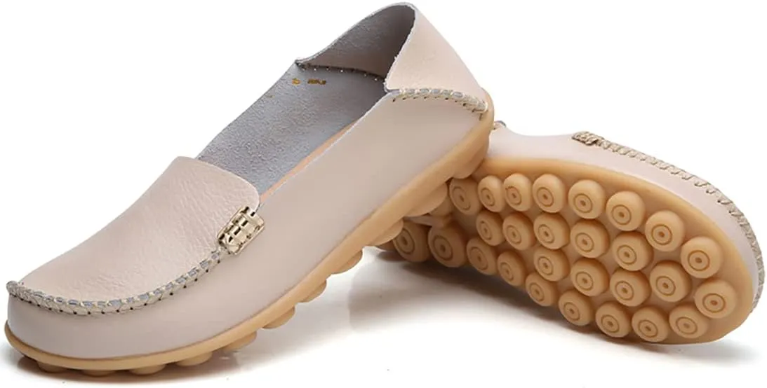 Women's Casual Round Head Moccasin Shoes Comfortable Leather Breathable Loafers Walking Nurse Breathable Driving Fashion Soft Shoes