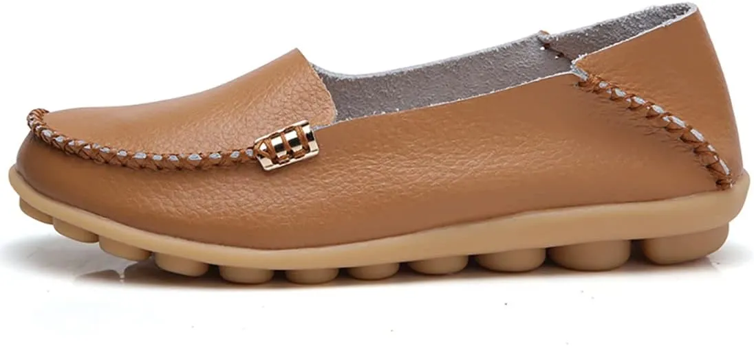 Women's Casual Round Head Moccasin Shoes Comfortable Leather Breathable Loafers Walking Nurse Breathable Driving Fashion Soft Shoes