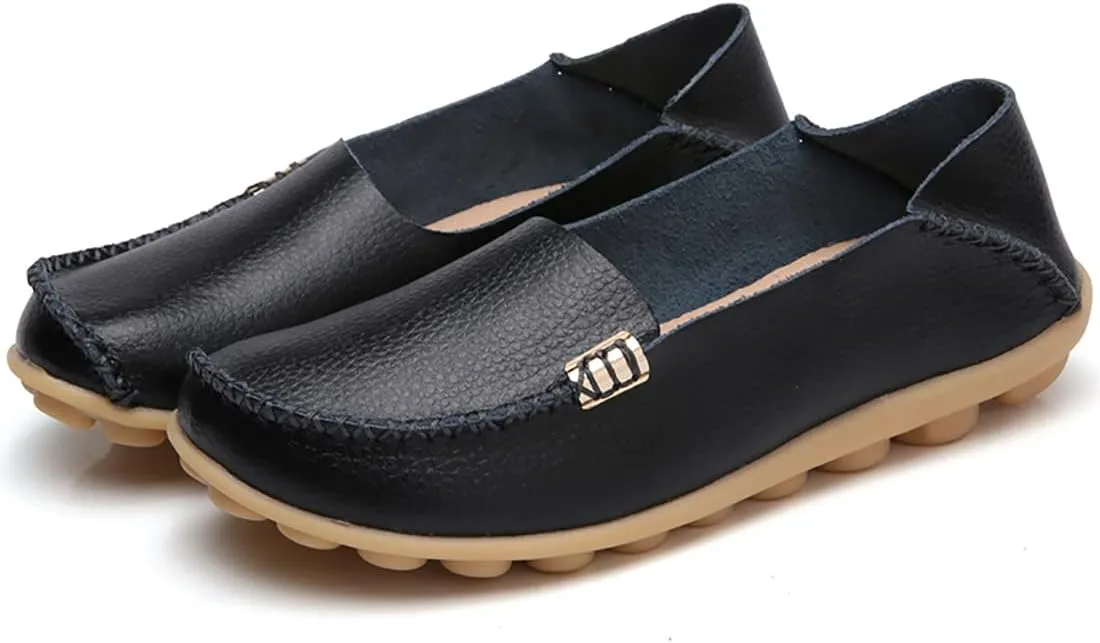 Women's Casual Round Head Moccasin Shoes Comfortable Leather Breathable Loafers Walking Nurse Breathable Driving Fashion Soft Shoes