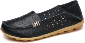 Women's Casual Round Head Moccasin Shoes Comfortable Leather Breathable Loafers Walking Nurse Breathable Driving Fashion Soft Shoes