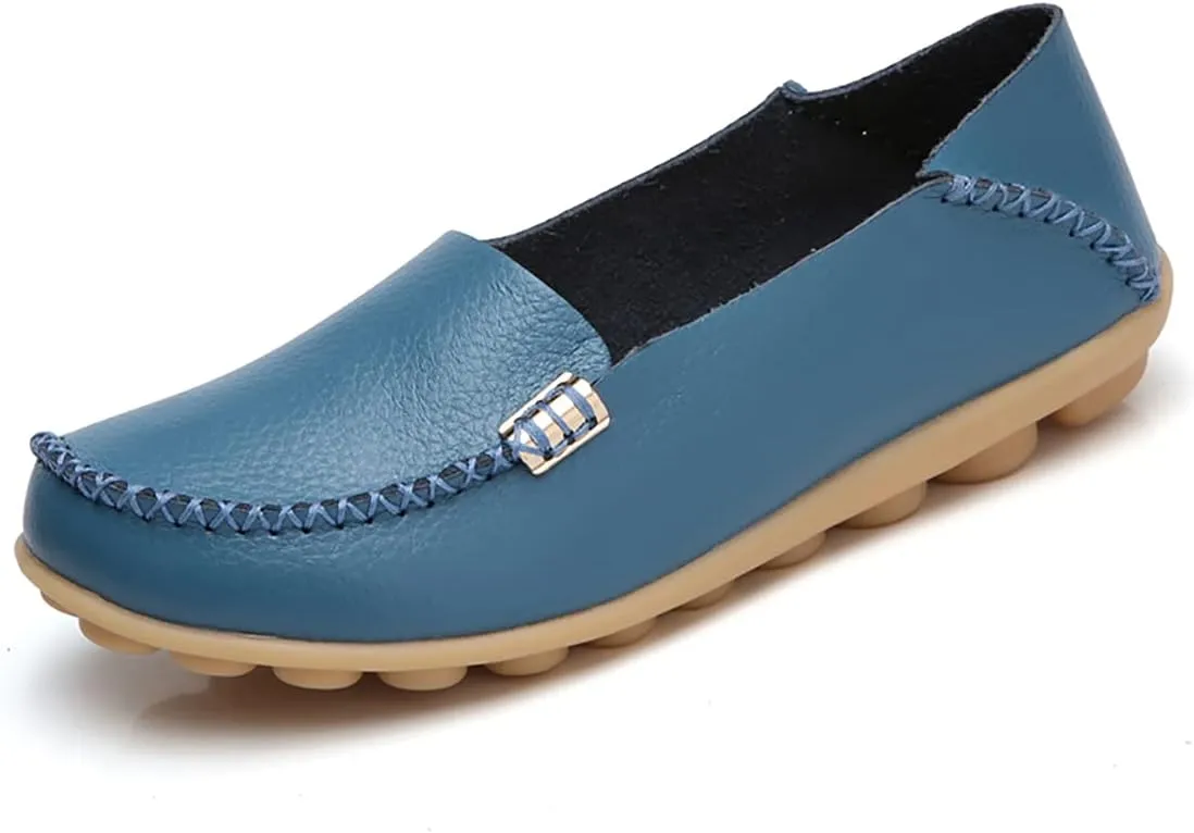 Women's Casual Round Head Moccasin Shoes Comfortable Leather Breathable Loafers Walking Nurse Breathable Driving Fashion Soft Shoes