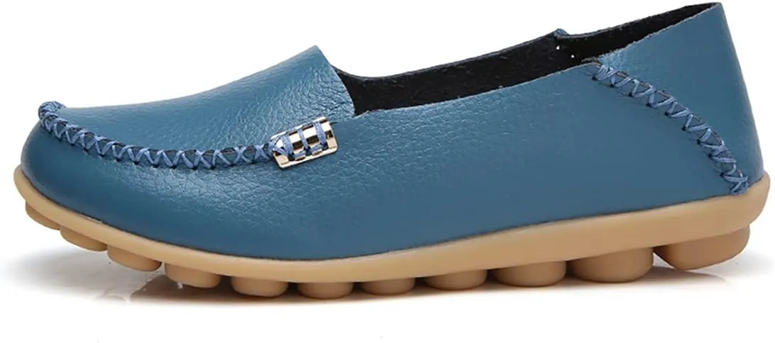 Women's Casual Round Head Moccasin Shoes Comfortable Leather Breathable Loafers Walking Nurse Breathable Driving Fashion Soft Shoes