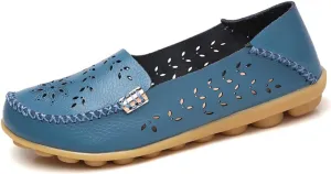 Women's Casual Round Head Moccasin Shoes Comfortable Leather Breathable Loafers Walking Nurse Breathable Driving Fashion Soft Shoes