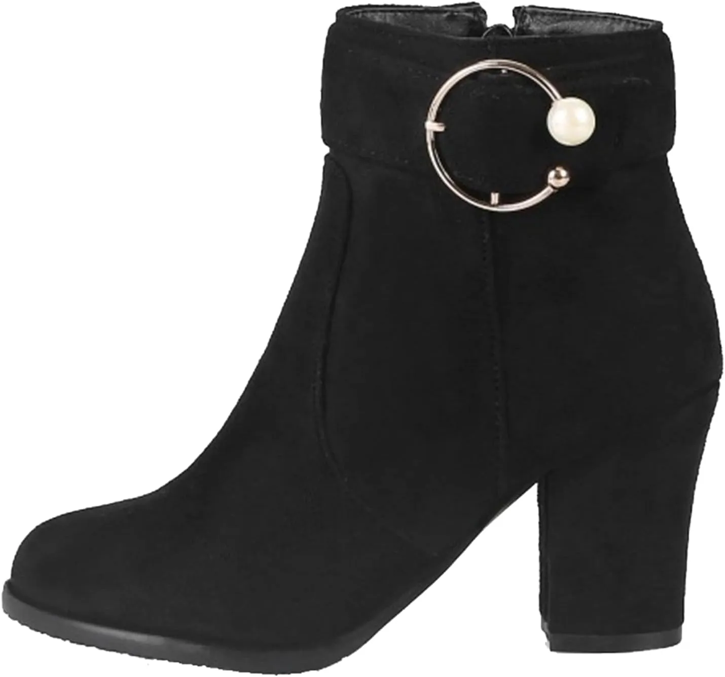 Women's Chunky Heel Ankle Boots with Zipper and Buckle