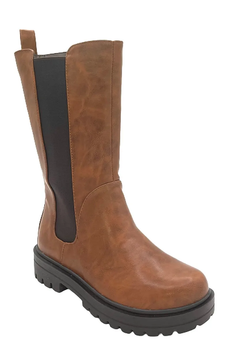 Women's Chunky Platform Chelsea Boots Mid Calf Boots Pull-on Ankle Booties-Patio By Soda