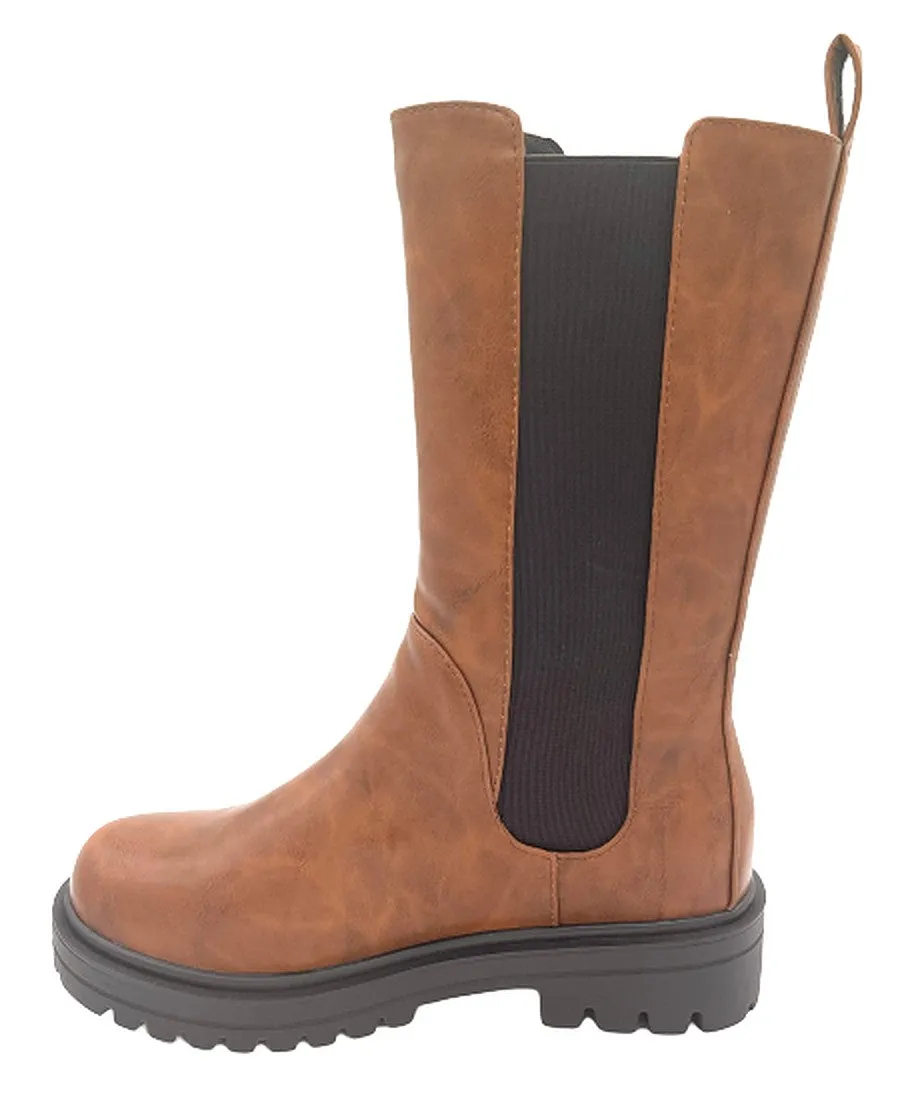 Women's Chunky Platform Chelsea Boots Mid Calf Boots Pull-on Ankle Booties-Patio By Soda
