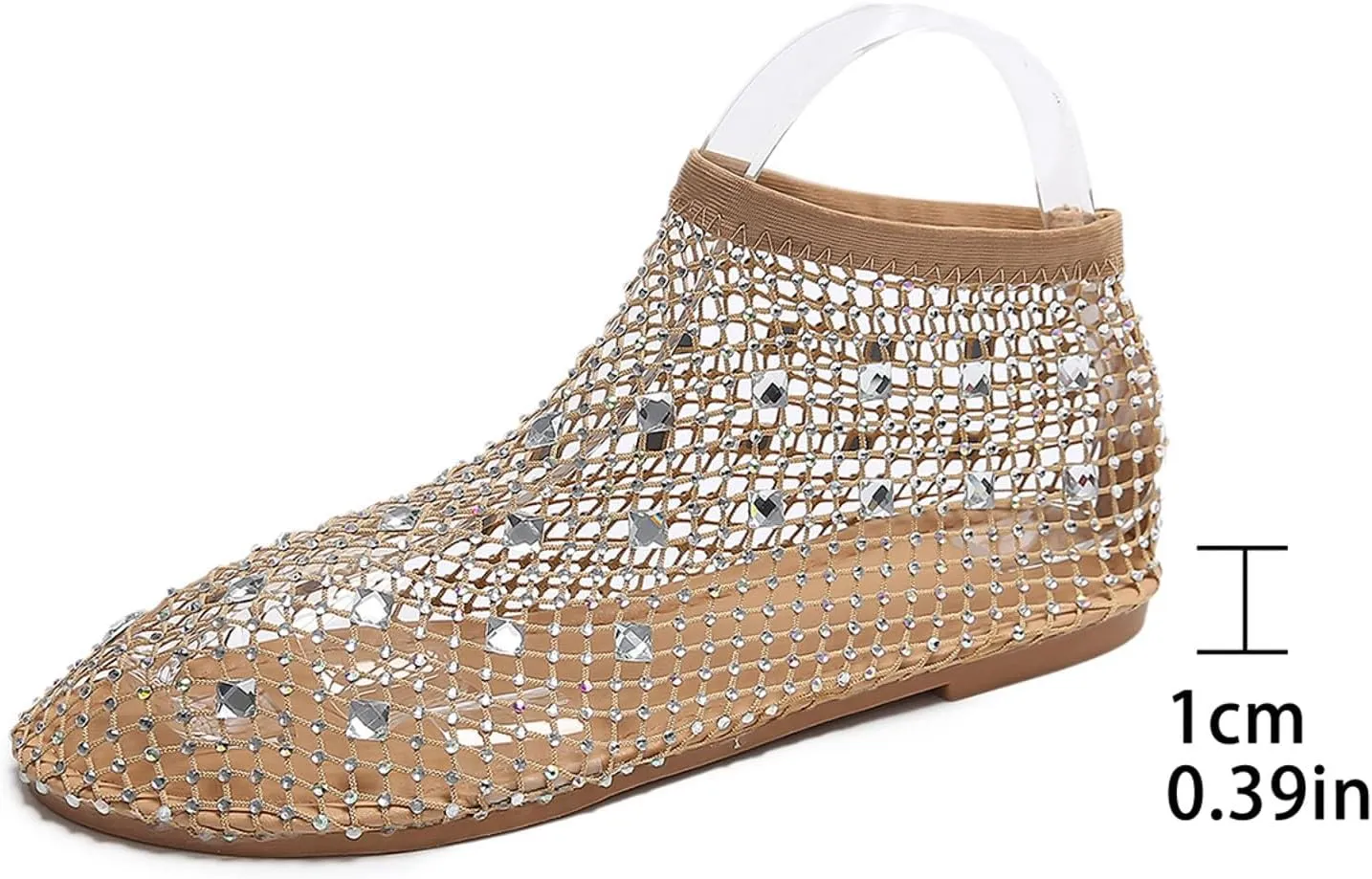 Women's Dress Flat Ballet Low Rhinestone Single Shoes Ladies Breathable Hollow Mesh Flats Dress Shoes