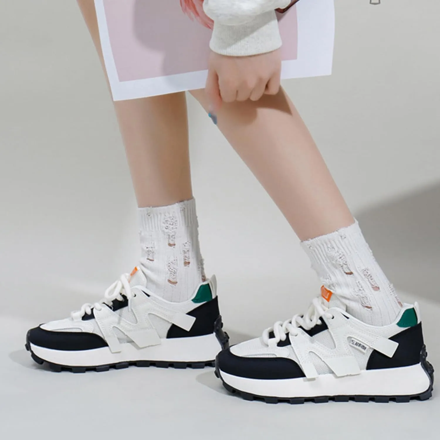 Women's Fashion Dad Sneakers - Comfortable/Breathable Trainers for On-Trend Look - Height Increasing Platform Shoes - Athletic Style,White-39