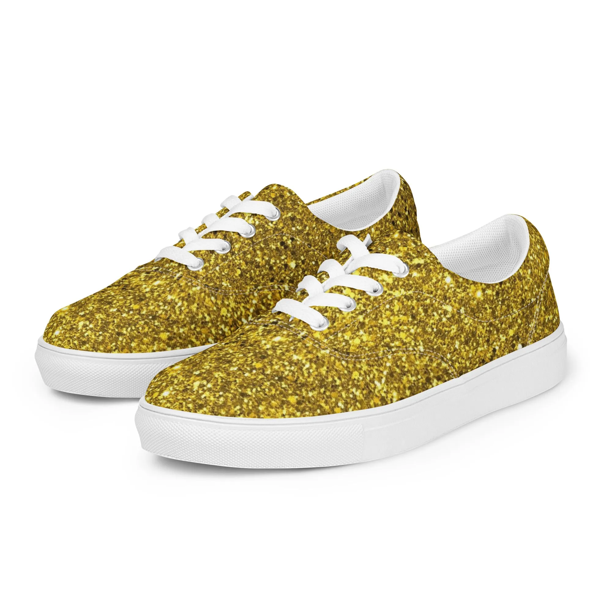 Women’s Gold Glitter Print lace-up canvas shoes, Gold Glitter Fashion Sneakers