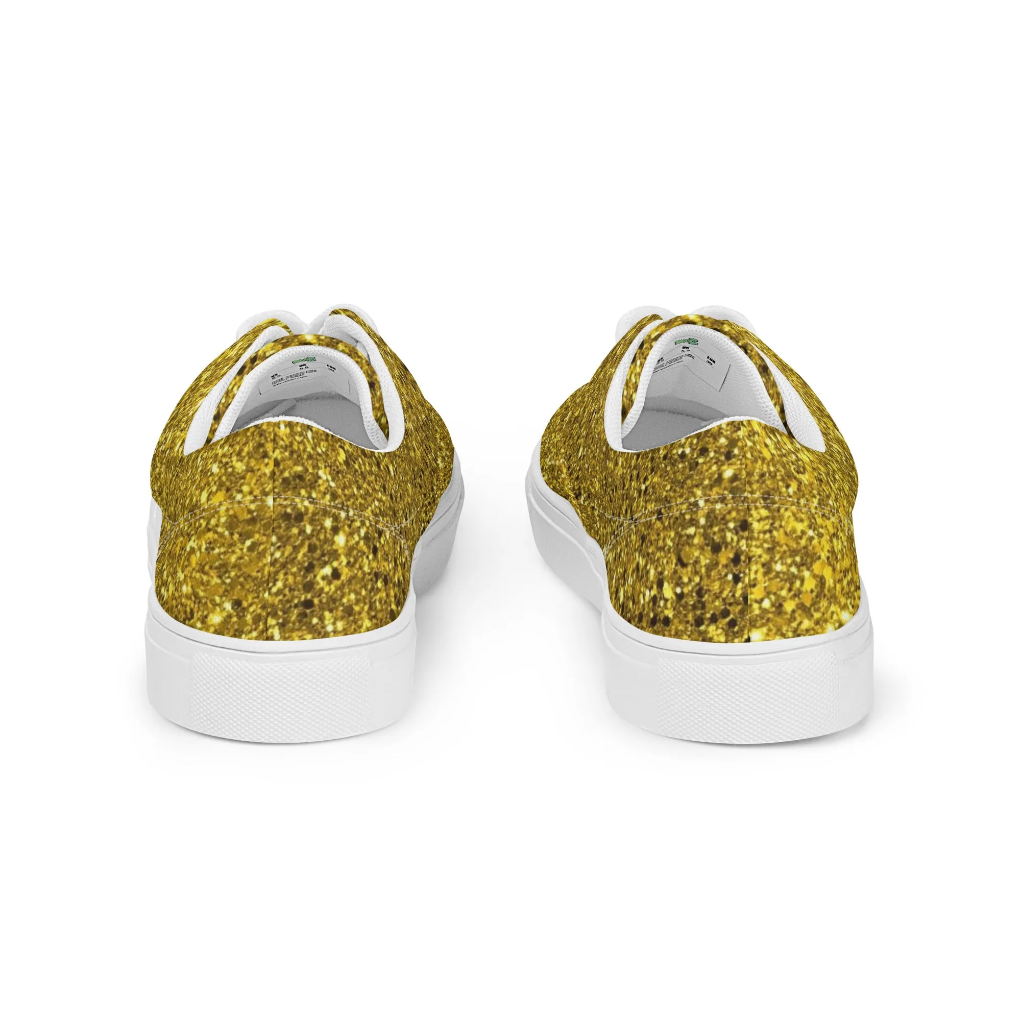 Women’s Gold Glitter Print lace-up canvas shoes, Gold Glitter Fashion Sneakers