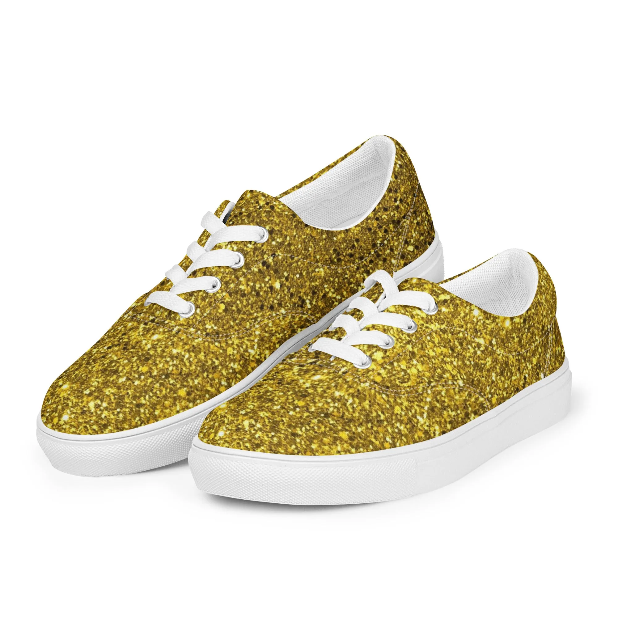 Women’s Gold Glitter Print lace-up canvas shoes, Gold Glitter Fashion Sneakers