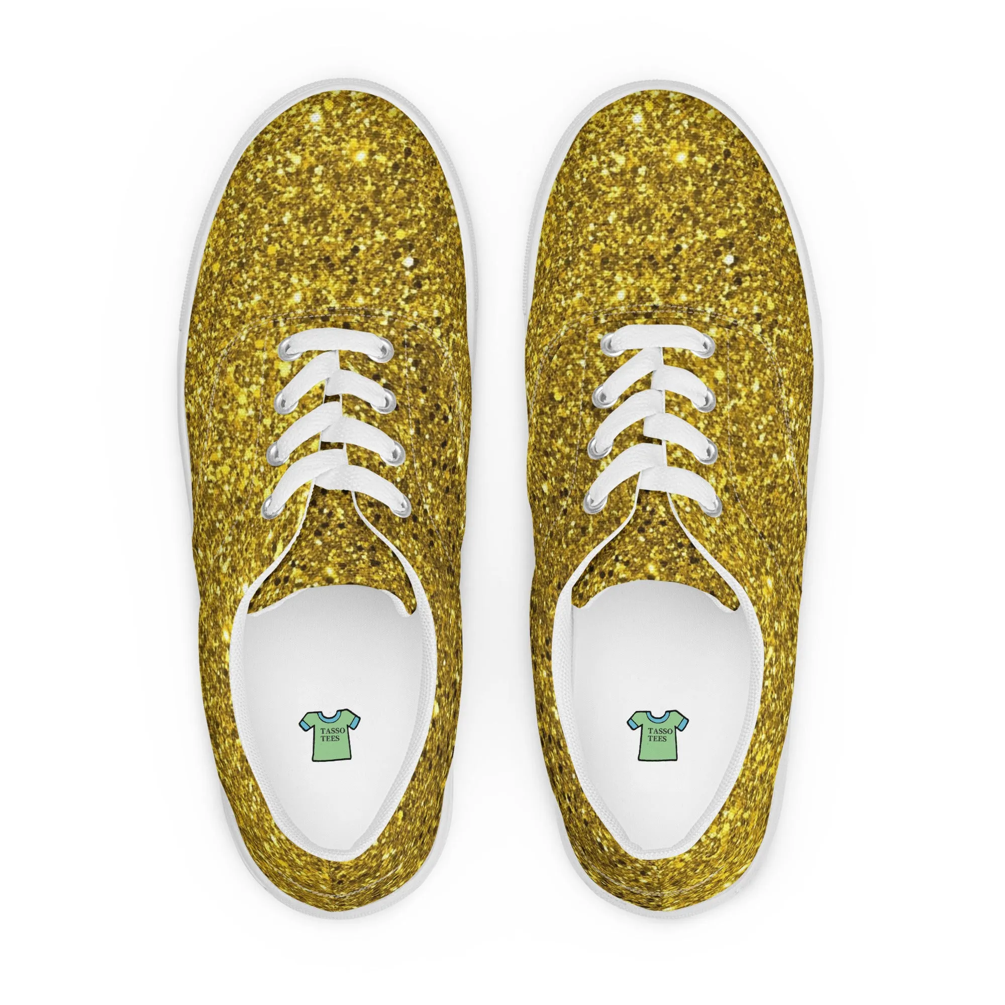 Women’s Gold Glitter Print lace-up canvas shoes, Gold Glitter Fashion Sneakers