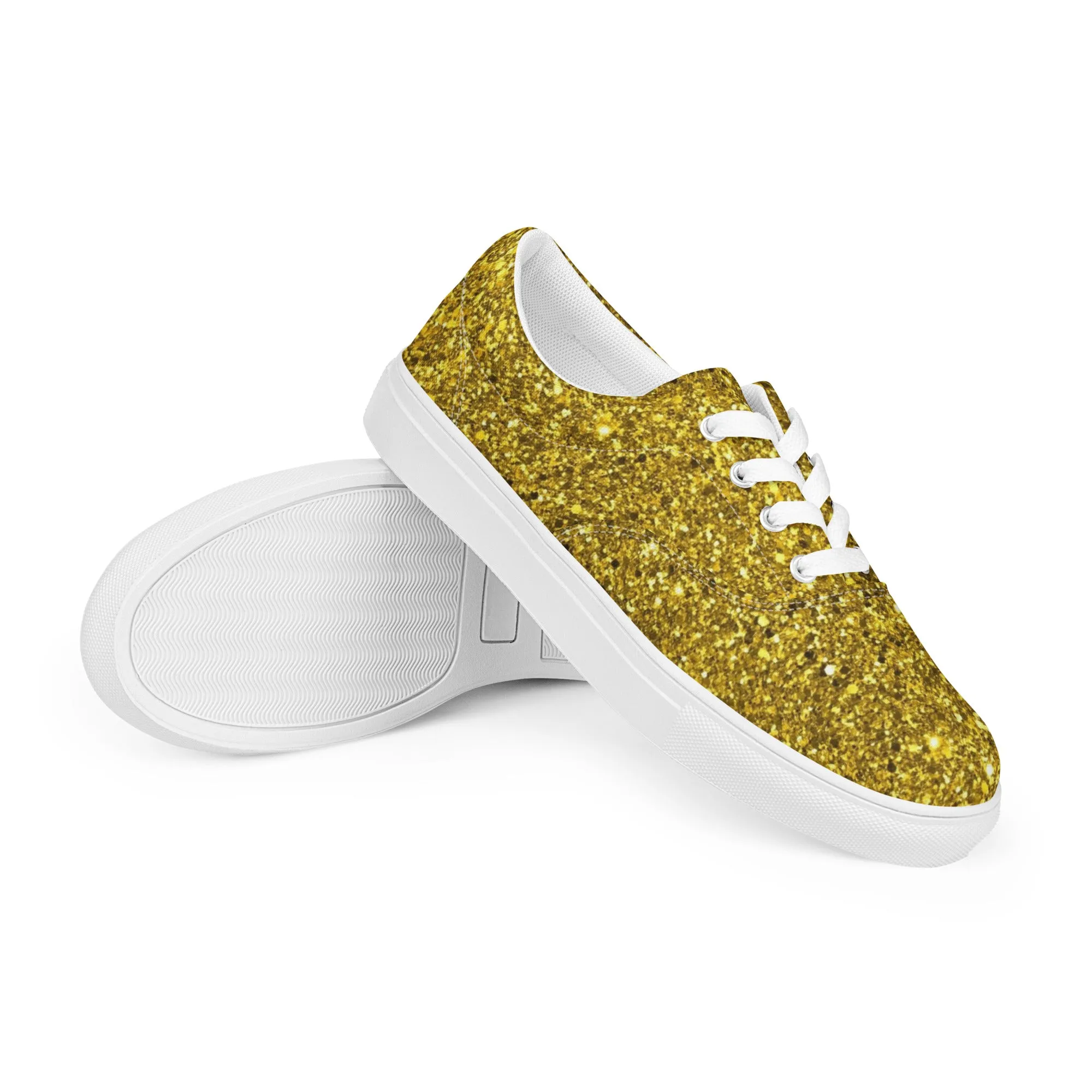 Women’s Gold Glitter Print lace-up canvas shoes, Gold Glitter Fashion Sneakers