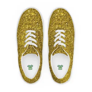 Women’s Gold Glitter Print lace-up canvas shoes, Gold Glitter Fashion Sneakers