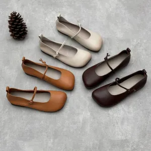 Women's Literary Handmade Leather Flat Soft Mary Jane Shoes.