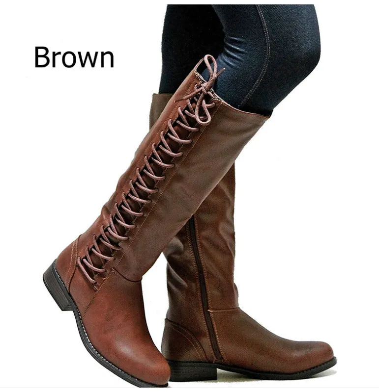 Women’s Low Heel Knee High Boots with Side Zipper