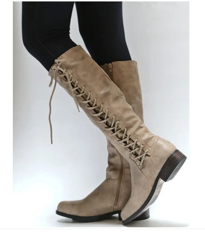 Women’s Low Heel Knee High Boots with Side Zipper