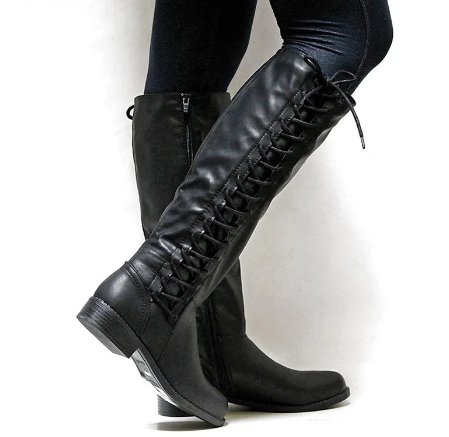 Women’s Low Heel Knee High Boots with Side Zipper