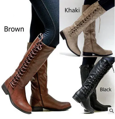 Women’s Low Heel Knee High Boots with Side Zipper
