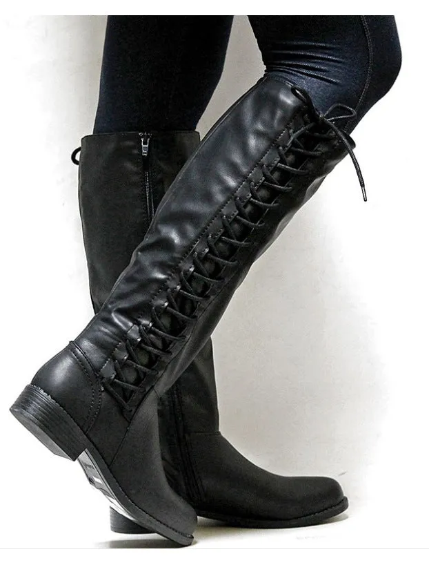 Women’s Low Heel Knee High Boots with Side Zipper