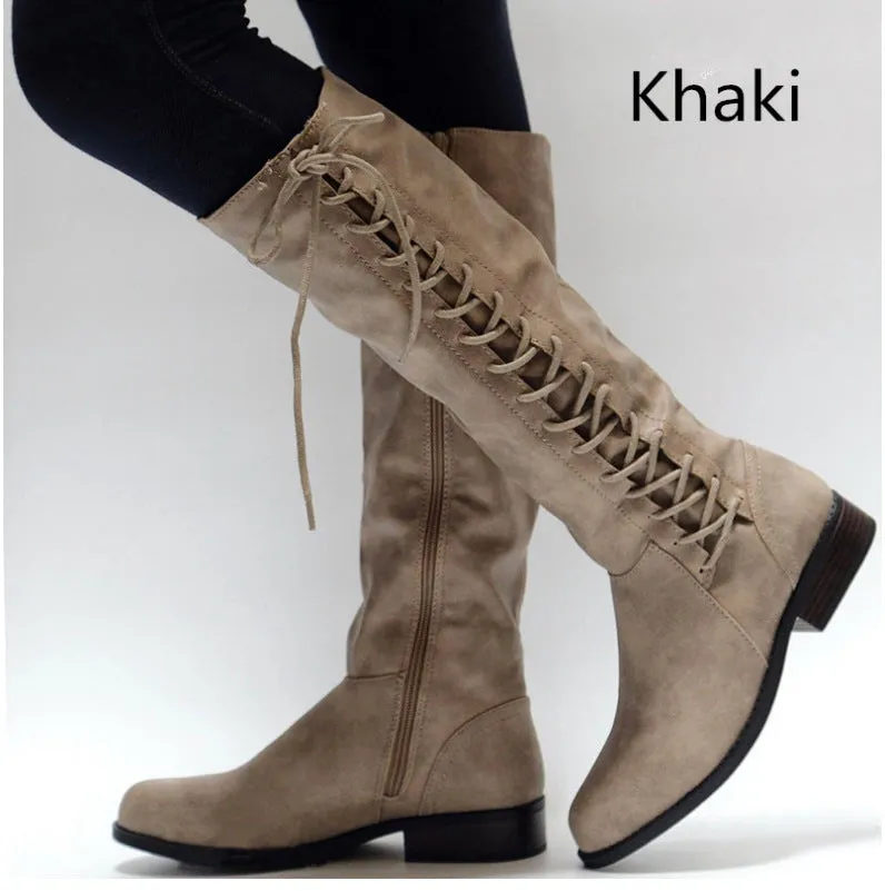 Women’s Low Heel Knee High Boots with Side Zipper