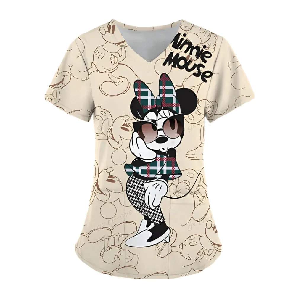 Women's Mickey Mouse Print Surgical Gown Set - Medical, Nursing, Beauty Salon & Hydrotherapy Work Uniform