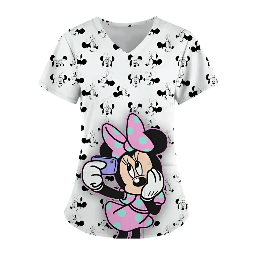Women's Mickey Mouse Print Surgical Gown Set - Medical, Nursing, Beauty Salon & Hydrotherapy Work Uniform