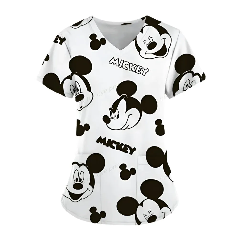Women's Mickey Mouse Print Surgical Gown Set - Medical, Nursing, Beauty Salon & Hydrotherapy Work Uniform