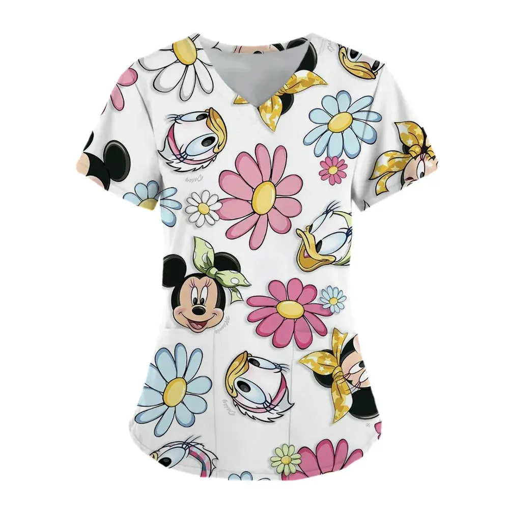 Women's Mickey Mouse Print Surgical Gown Set - Medical, Nursing, Beauty Salon & Hydrotherapy Work Uniform