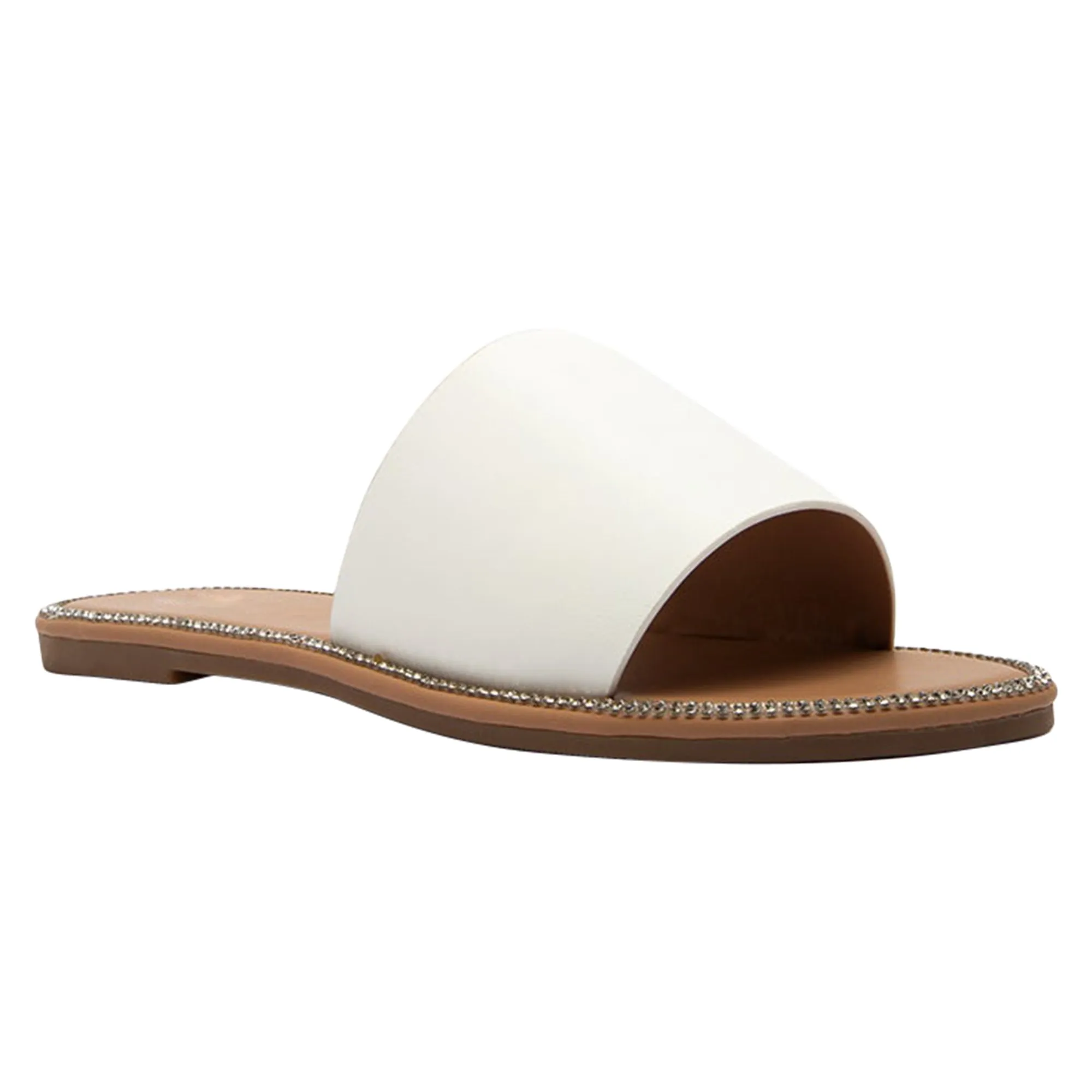 Women's One Band Flat Sandals Open Toe Slip On White