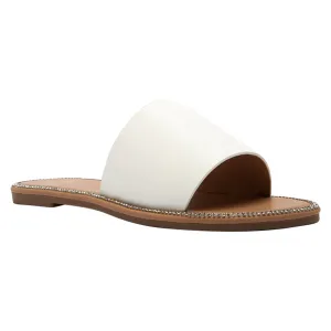 Women's One Band Flat Sandals Open Toe Slip On White