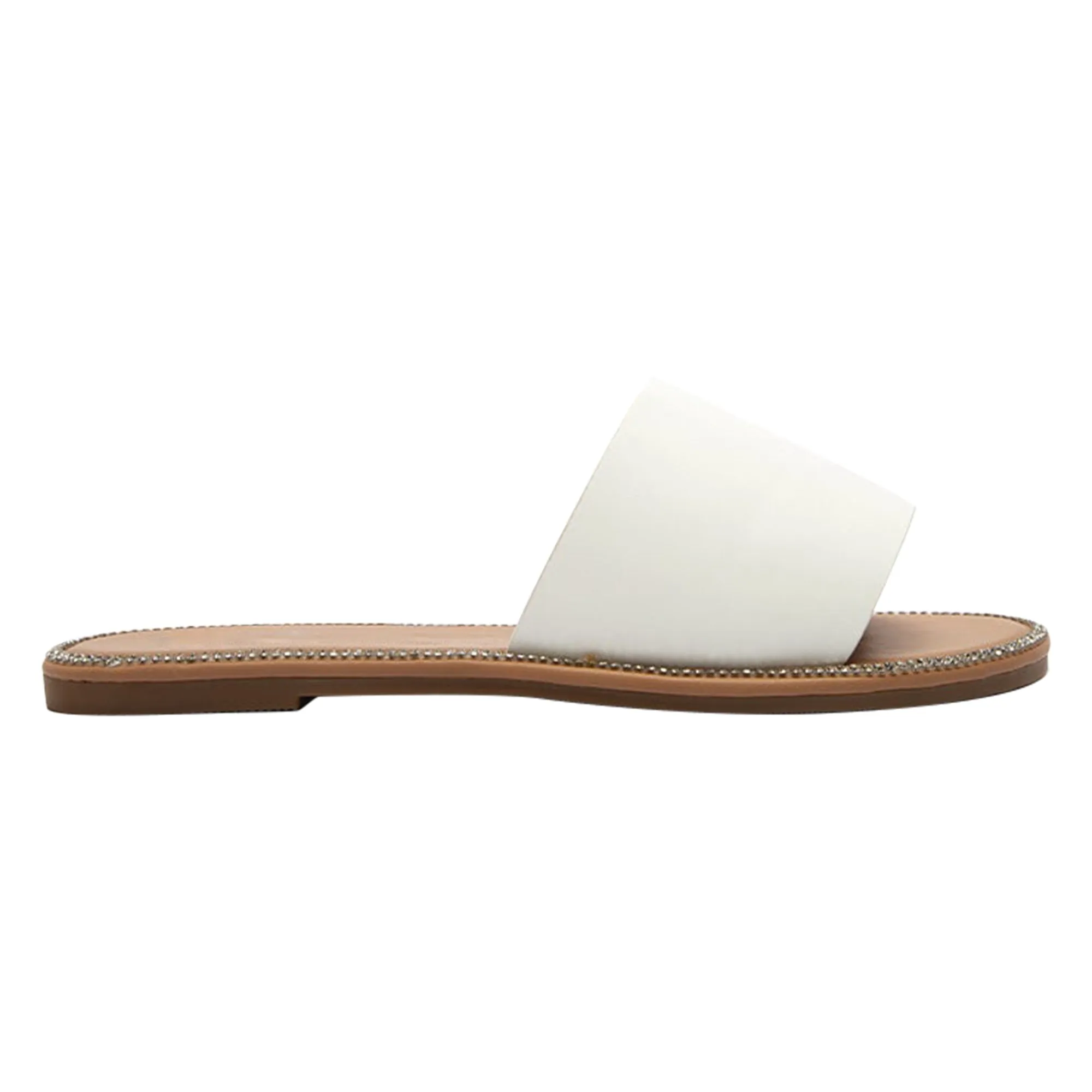 Women's One Band Flat Sandals Open Toe Slip On White