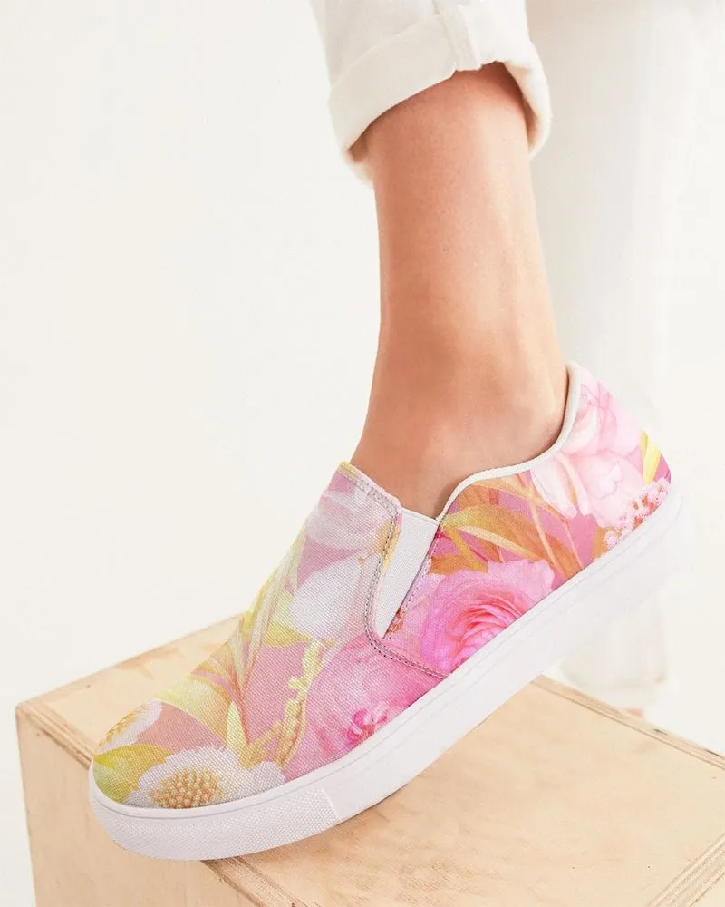 Women's Slip-On Canvas Shoe, Custom Design, Pink Floral Bliss