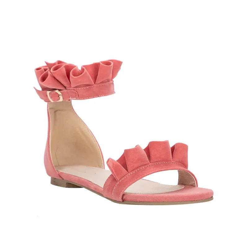 Women's Summer Gladiator Flat Sandals With Ruffles