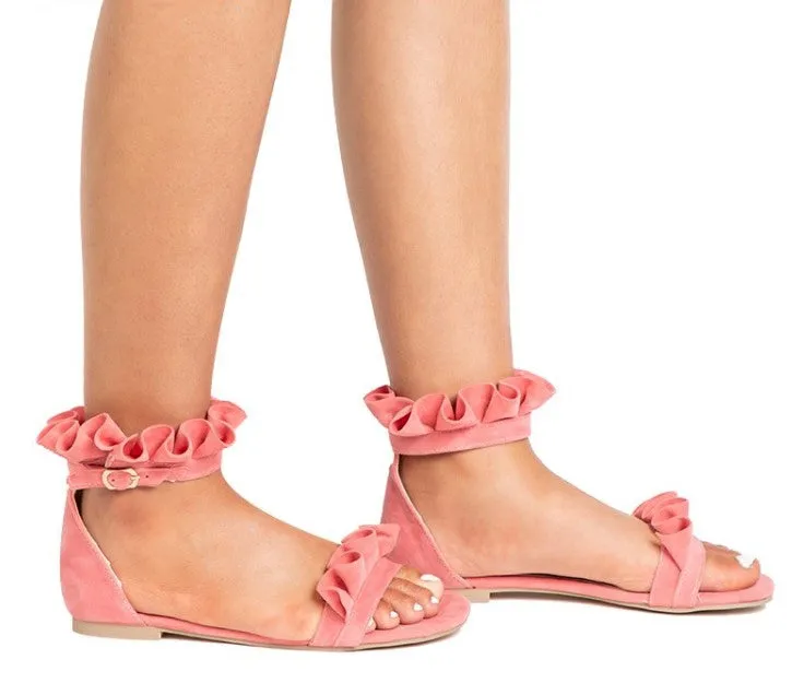 Women's Summer Gladiator Flat Sandals With Ruffles
