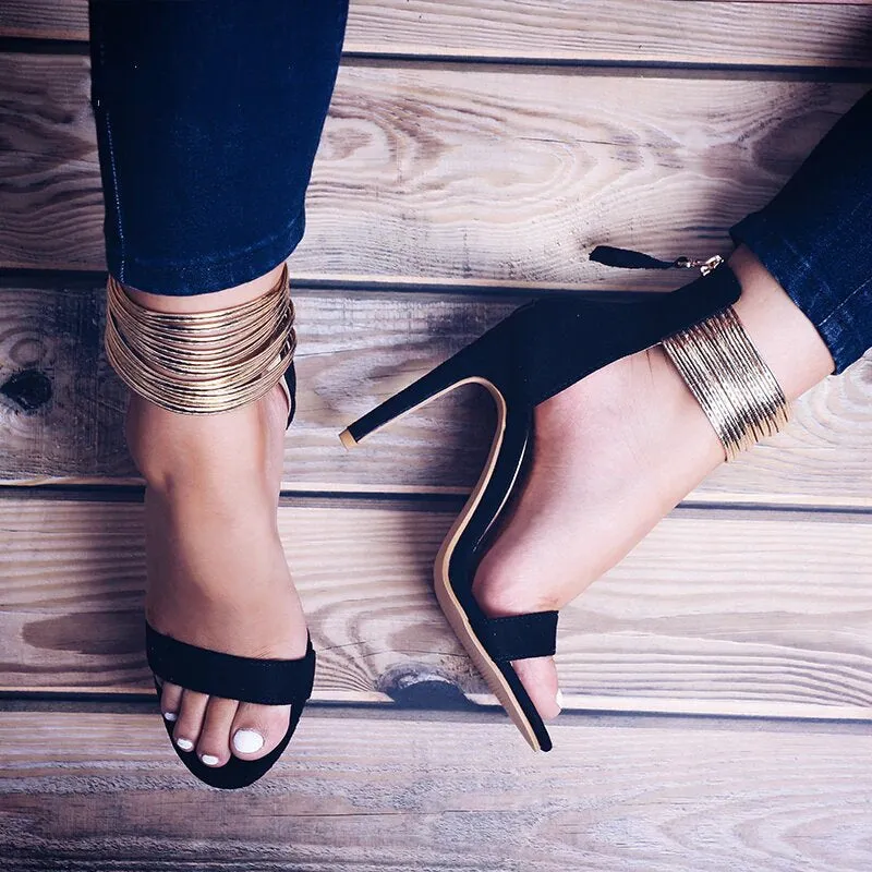 Women's Summer Gladiator High-Heeled Flock Sandals